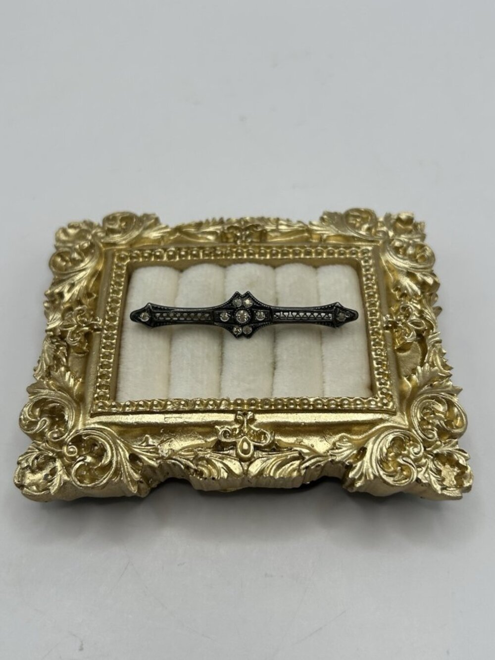 Antique Art Deco Sterling Silver Rhinestone Filigree Bar Brooch Pin Vintage
